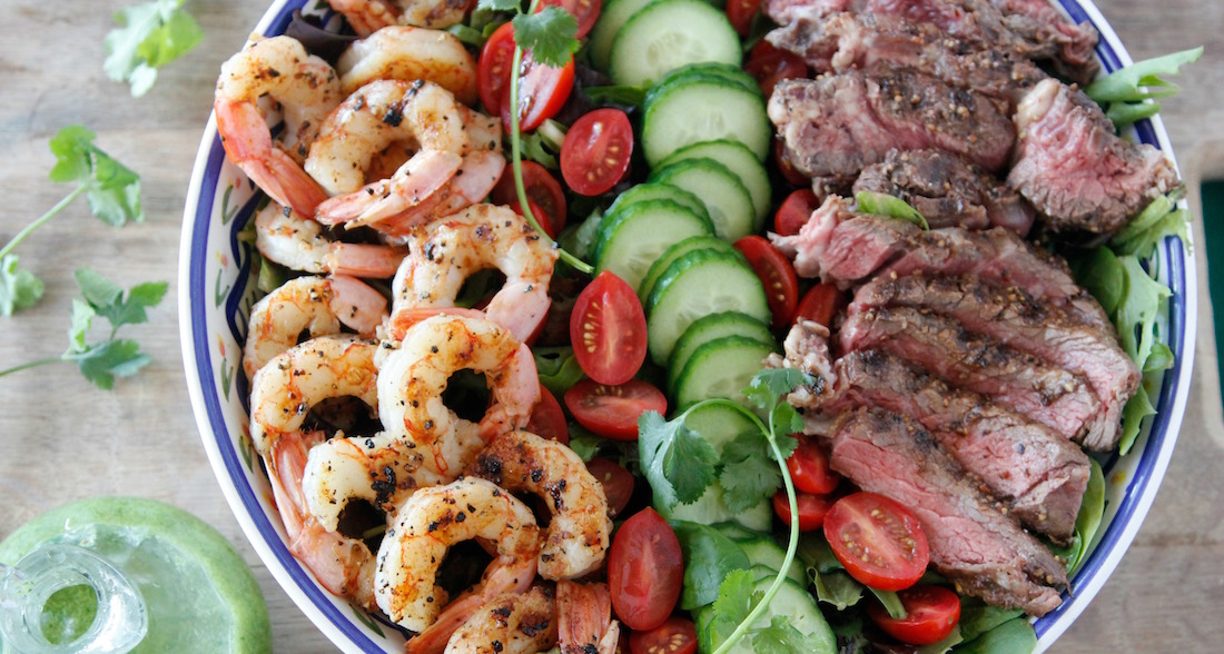 Grilled Surf and Turf Salad with Cilantro Dressing